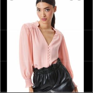 😍 Alice + Olivia Serena Balloon Sleeve 100% Silk Blouse NWT XS 💕